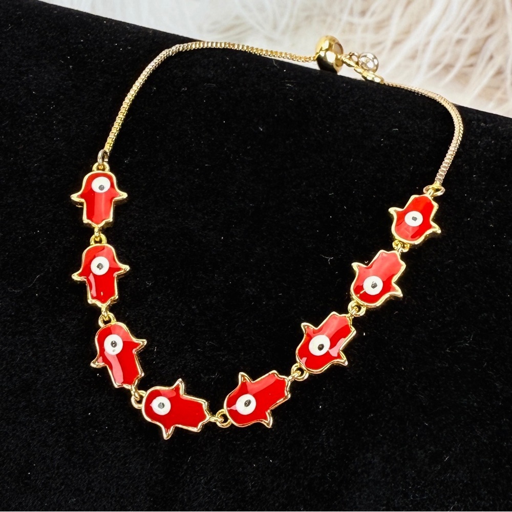 Red and Goldtone Evil Eye Adjustable Bracelet